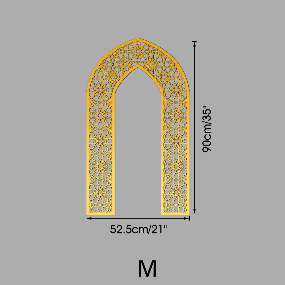 Islamic Arch Mirror Wall Sticker Gold Acrylic 3D Mosque Frame Decal With Geometric Pattern Ramadans Festival Home Decor Accent