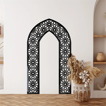 Islamic Arch Mirror Wall Sticker Gold Acrylic 3D Mosque Frame Decal With Geometric Pattern Ramadans Festival Home Decor Accent