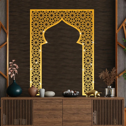 Islamic Arch Mirror Wall Sticker Gold Acrylic 3D Mosque Frame Decal With Geometric Pattern Ramadans Festival Home Decor Accent