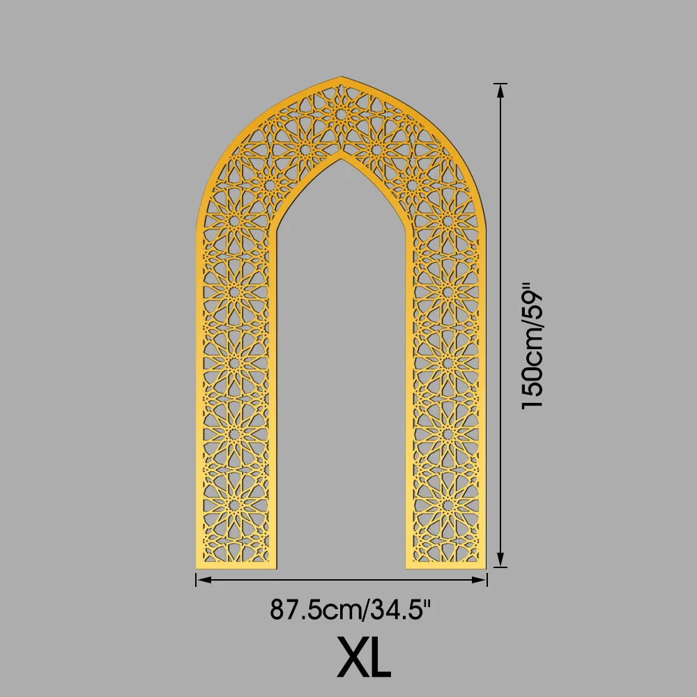 Islamic Arch Mirror Wall Sticker Gold Acrylic 3D Mosque Frame Decal With Geometric Pattern Ramadans Festival Home Decor Accent