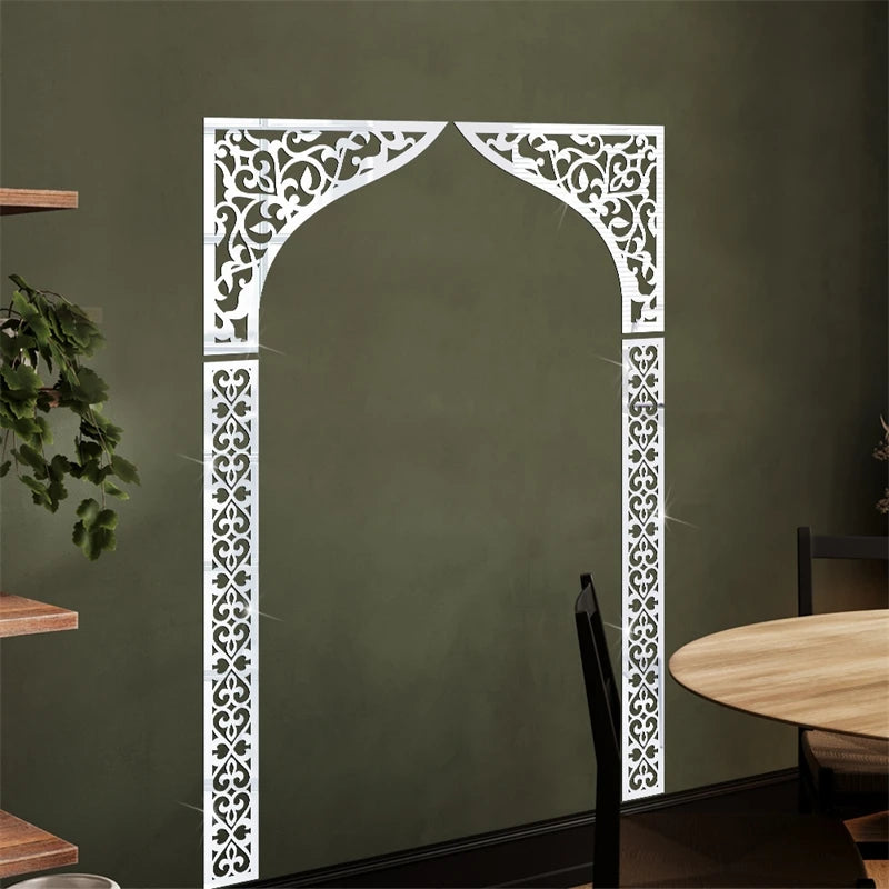 Islamic Arch Mirror Wall Sticker Gold Acrylic 3D Mosque Frame Decal With Geometric Pattern Ramadans Festival Home Decor Accent